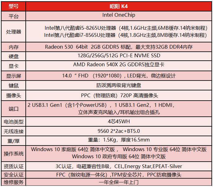 联想昭阳K4配置