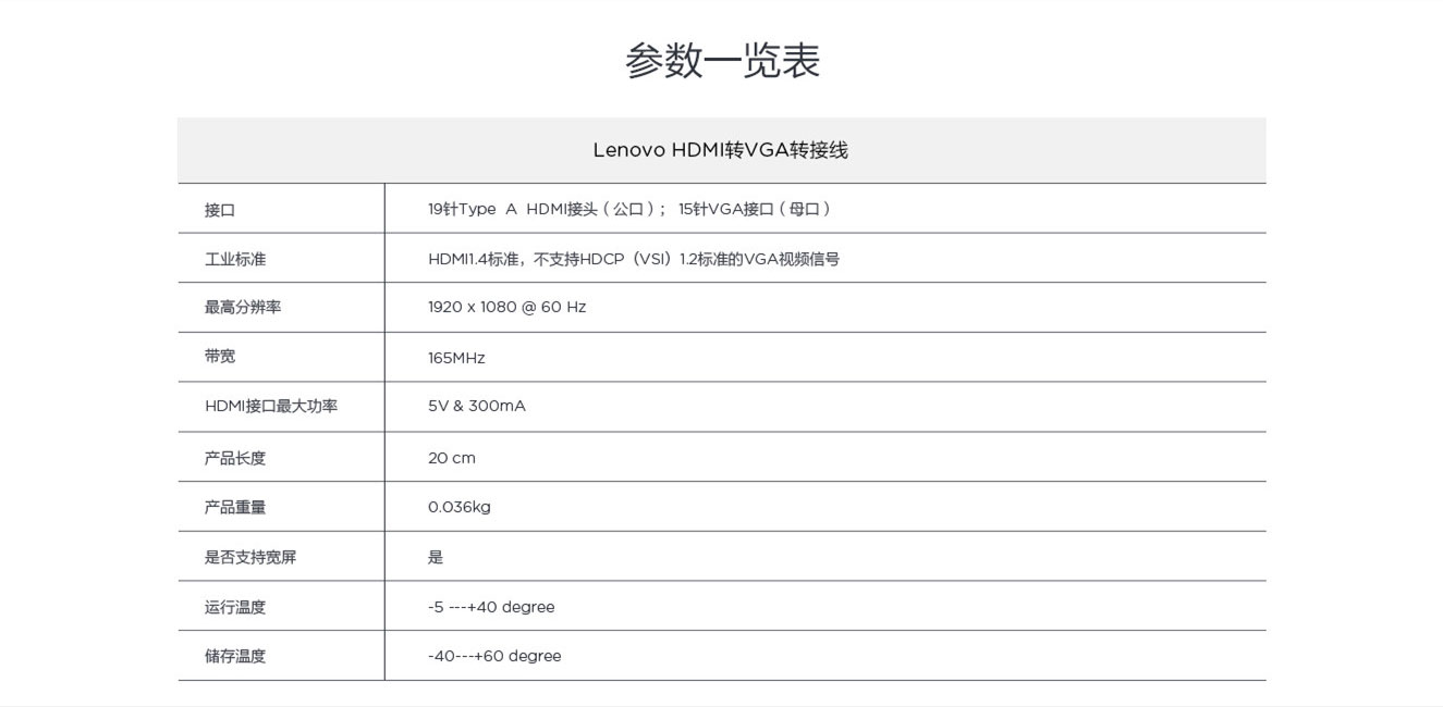 Lenovo HDMI转VGA转接线 (0B47069)